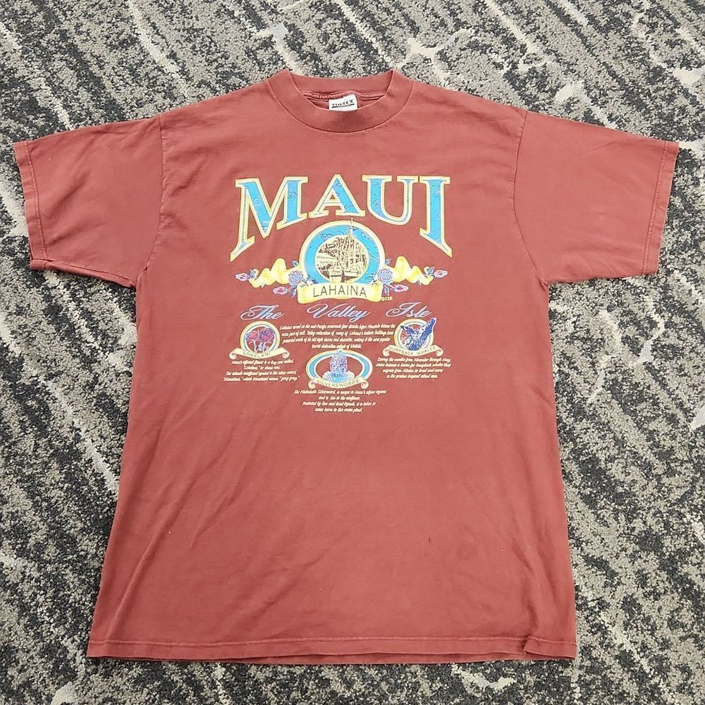 Vintage Lahaina Maui Flowers Himpback Whales T-shirt XL